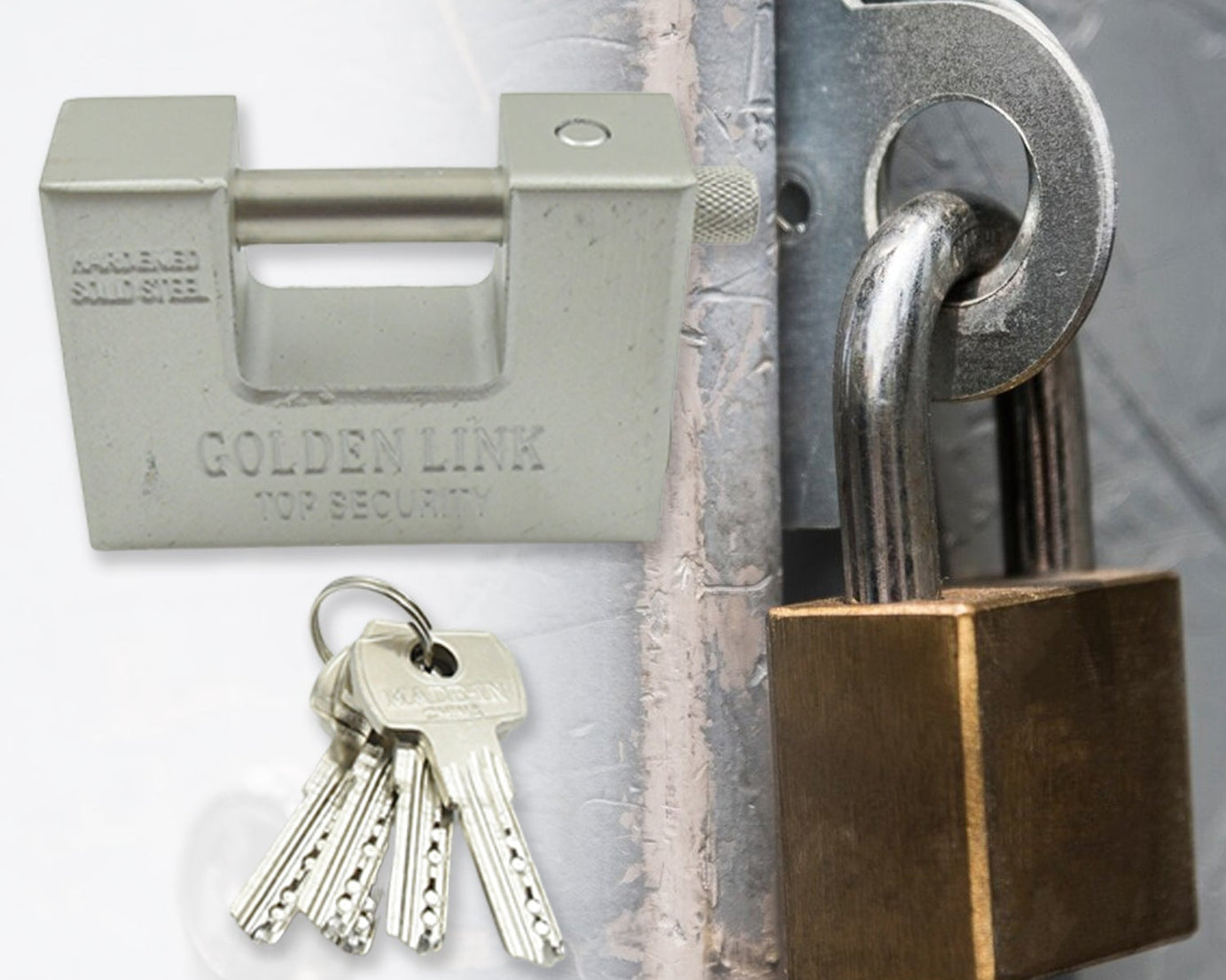 9323 Stainless Steel Padlock | Rectangular Shape | Hardened Steel | High Resistance With 5 Keys, Door Lock for Home Dormitory, Waterproof Antirust Anti-theft Padlocks Outdoor Gate Shed Locks Warehouse Big Door Drawer Lock (94 MM)