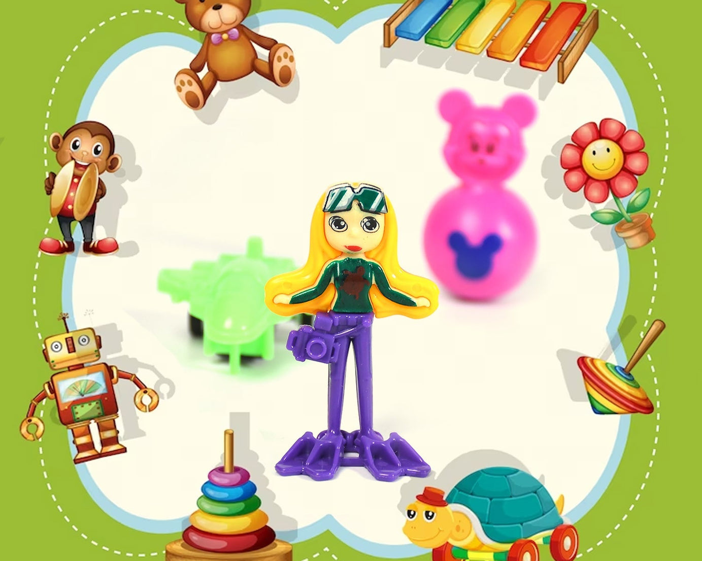 Toy set in plastic pouch