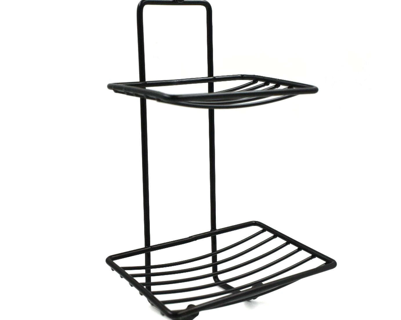 Two-layer stainless steel soap rack for organizing soap in the bathroom.