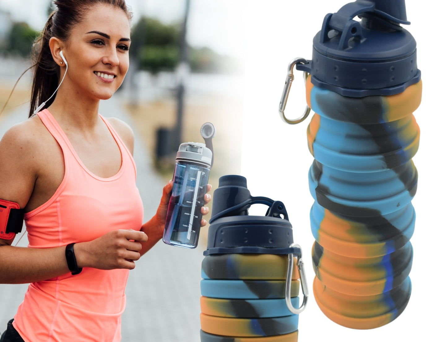 Foldable Water Bottle, Silicone Leak Proof Portable Sports Travel Water Bottle for Outdoor, Gym, Hiking (1 Pc / 24 cm Foldable)