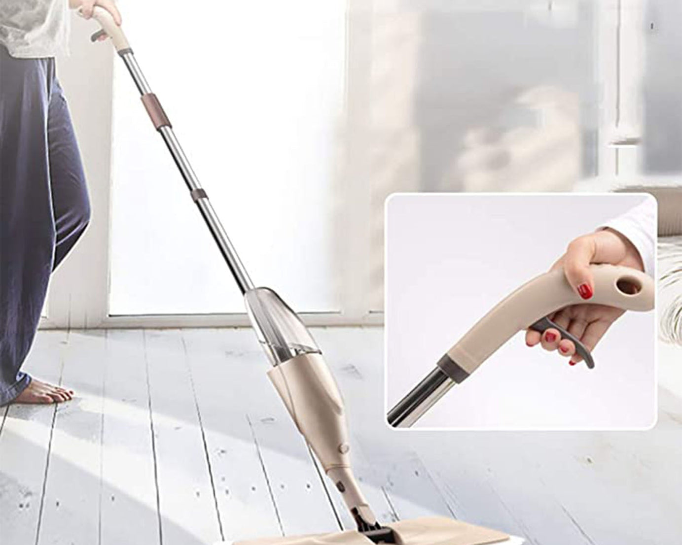 Floor cleaning spray mop with washable pad
