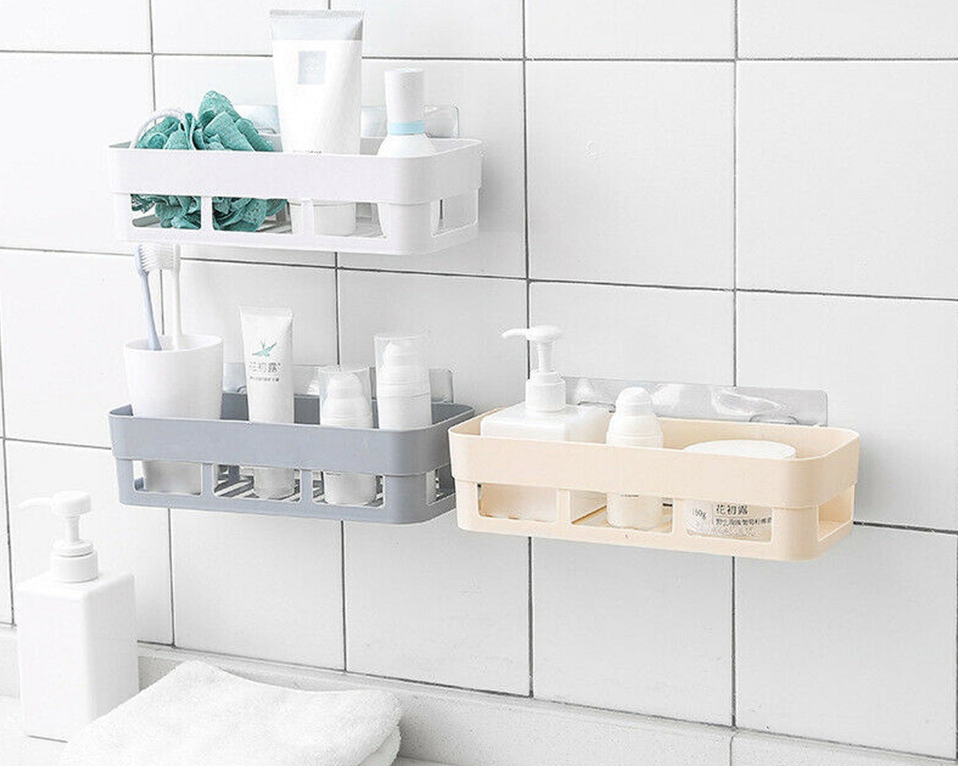 ABS plastic shower caddy, corner shelf with suction cup