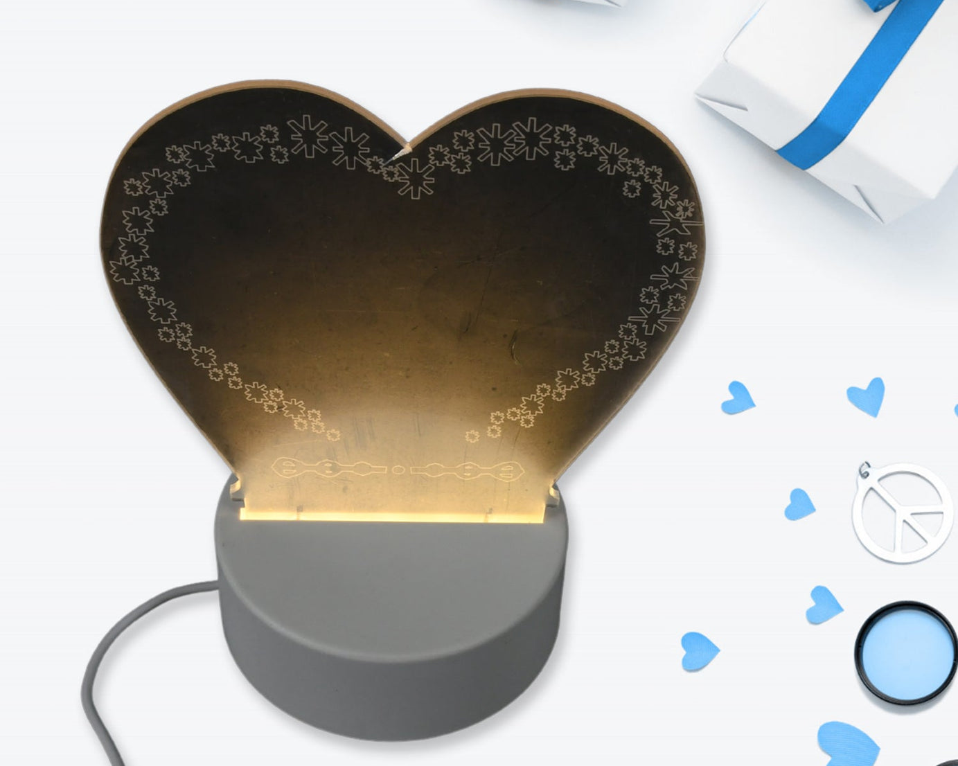 Creative Visualization Lamp 3 D Acrylic Decorative Lamp for Creative Keeps Notes Drawing Table Lamp for Home Decor / Bedroom / Gift / Office Decoration / Erasable Board (Heart-Shape / 1 pc)