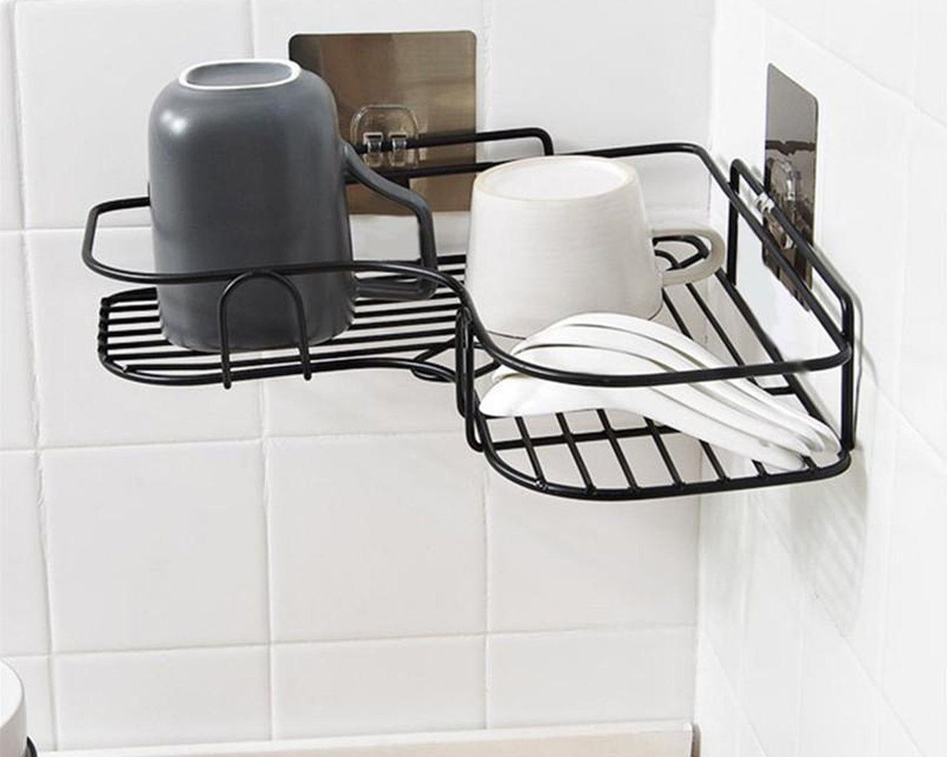 Kitchen corner shelf with adhesive