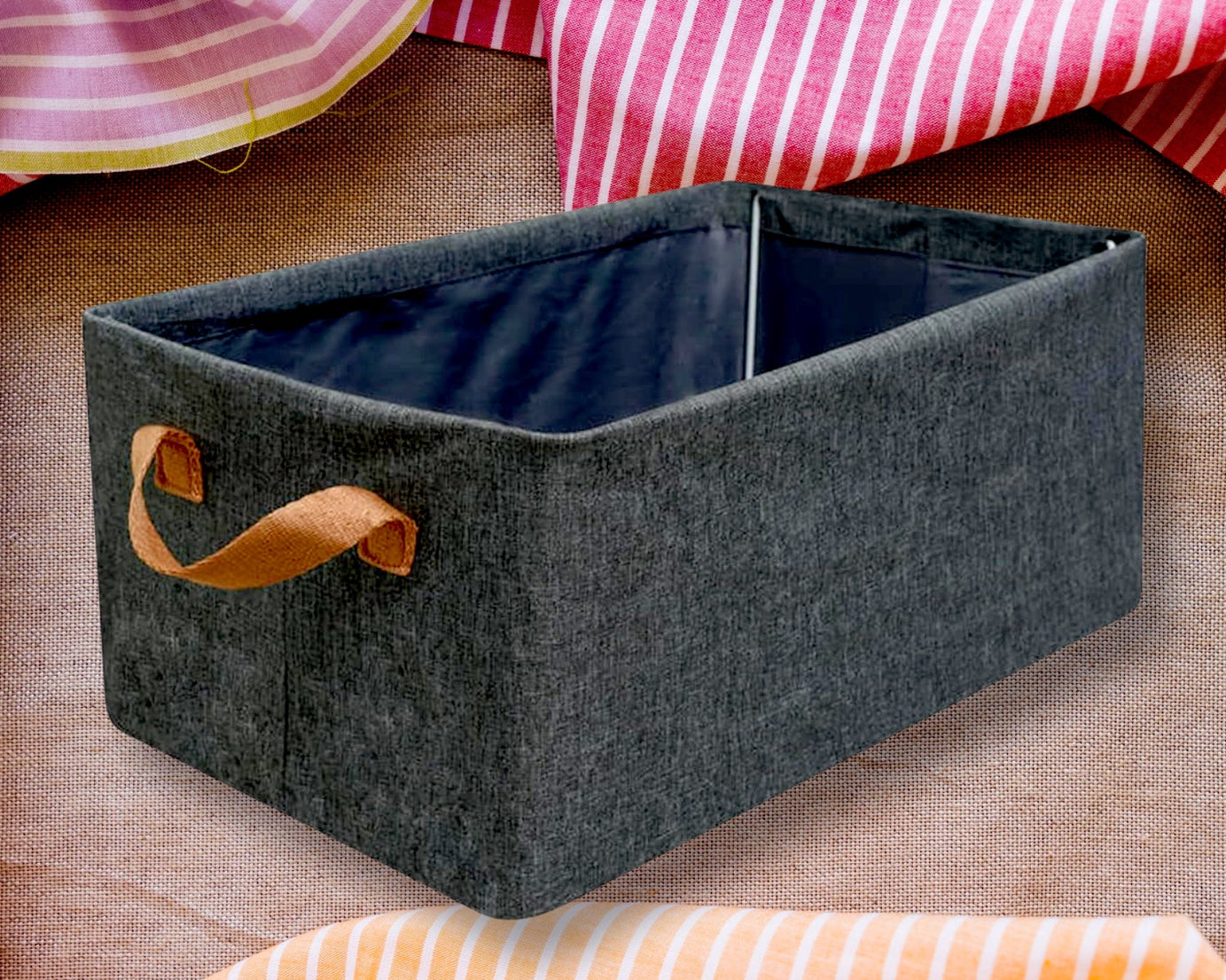 FOLDABLE STORAGE BOX WITH LID AND HANDLES, COTTON AND LINEN STORAGE BINS AND BASKETS ORGANIZER FOR NURSERY, CLOSET, BEDROOM, HOME (45 Cm)