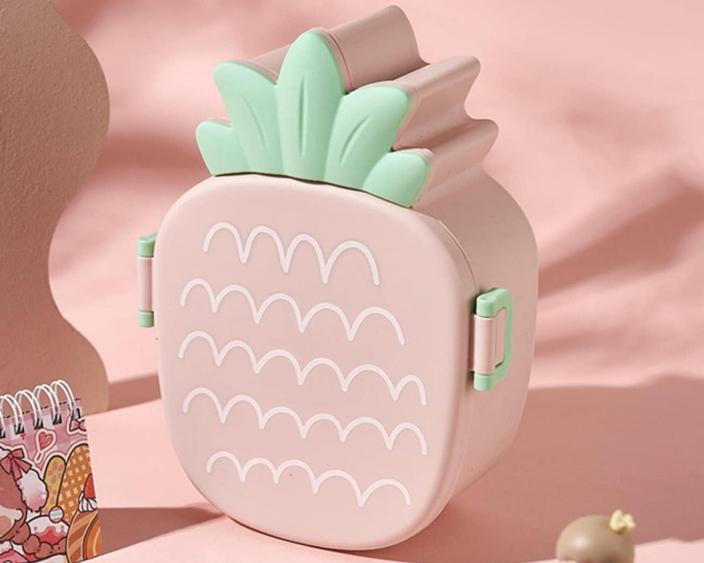 Kids Lunch Box Cute Pineapple Shaped Bento Box with Fork Spoon Snack Candy Container Microwave Portable Office Lunch Box (1 Pc / With Spoon, Fork & Color Box)