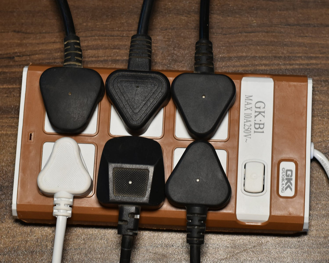 Close-up of extension board sockets