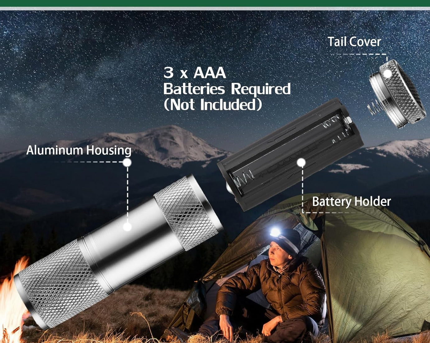 Portable Mini Torch, Super-Bright Mini 9 LED Bulb Pocket Torches - Torch Flashlight for Camping, Hiking, DIY, Travelling, Outdoors and More 3 Battery operated (Battery not included / 1 pc / Mix Color)