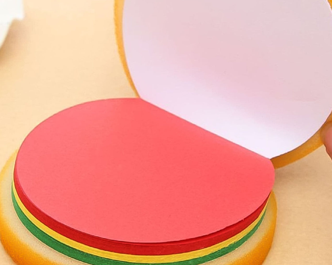 Colorful burger-shaped memo pads, unique sticky notes