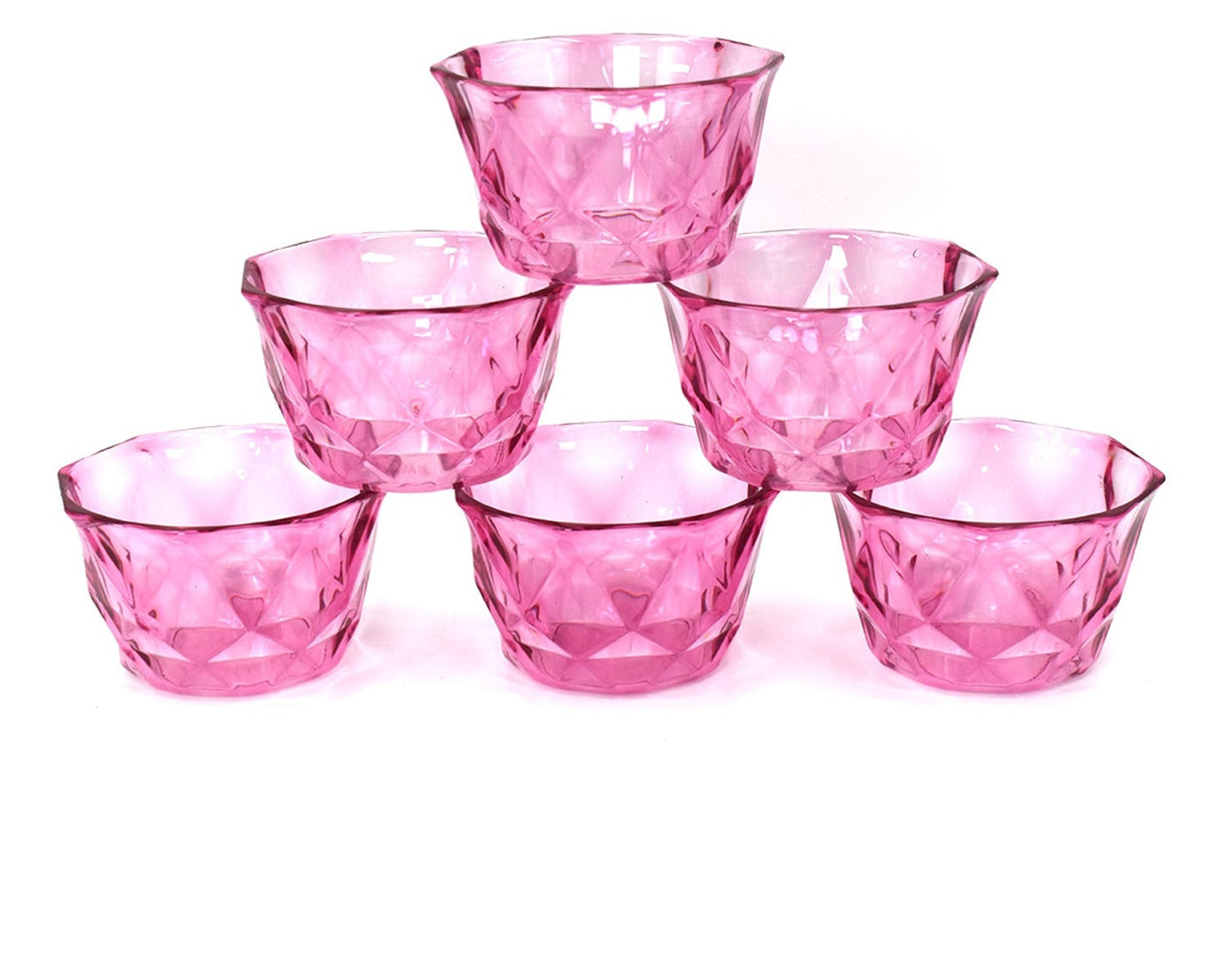 Set of 6 diamond shape ice cream bowls displayed together.