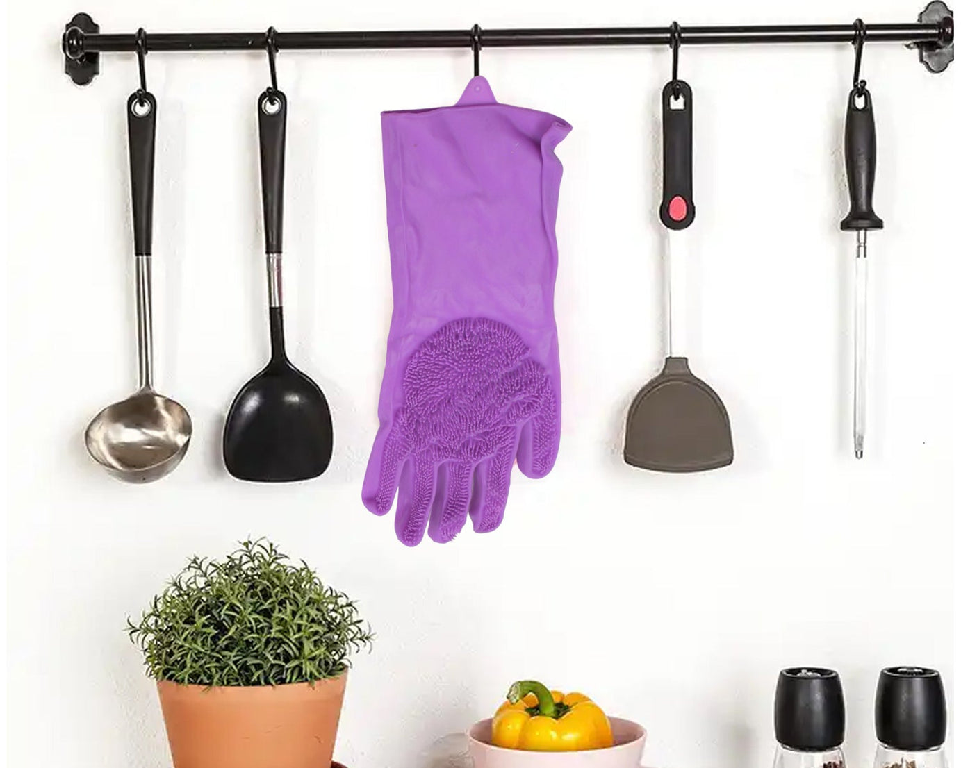 Single Left-Handed Silicone Dishwashing Glove: Scrubber, Reusable, Kitchen Cleaning