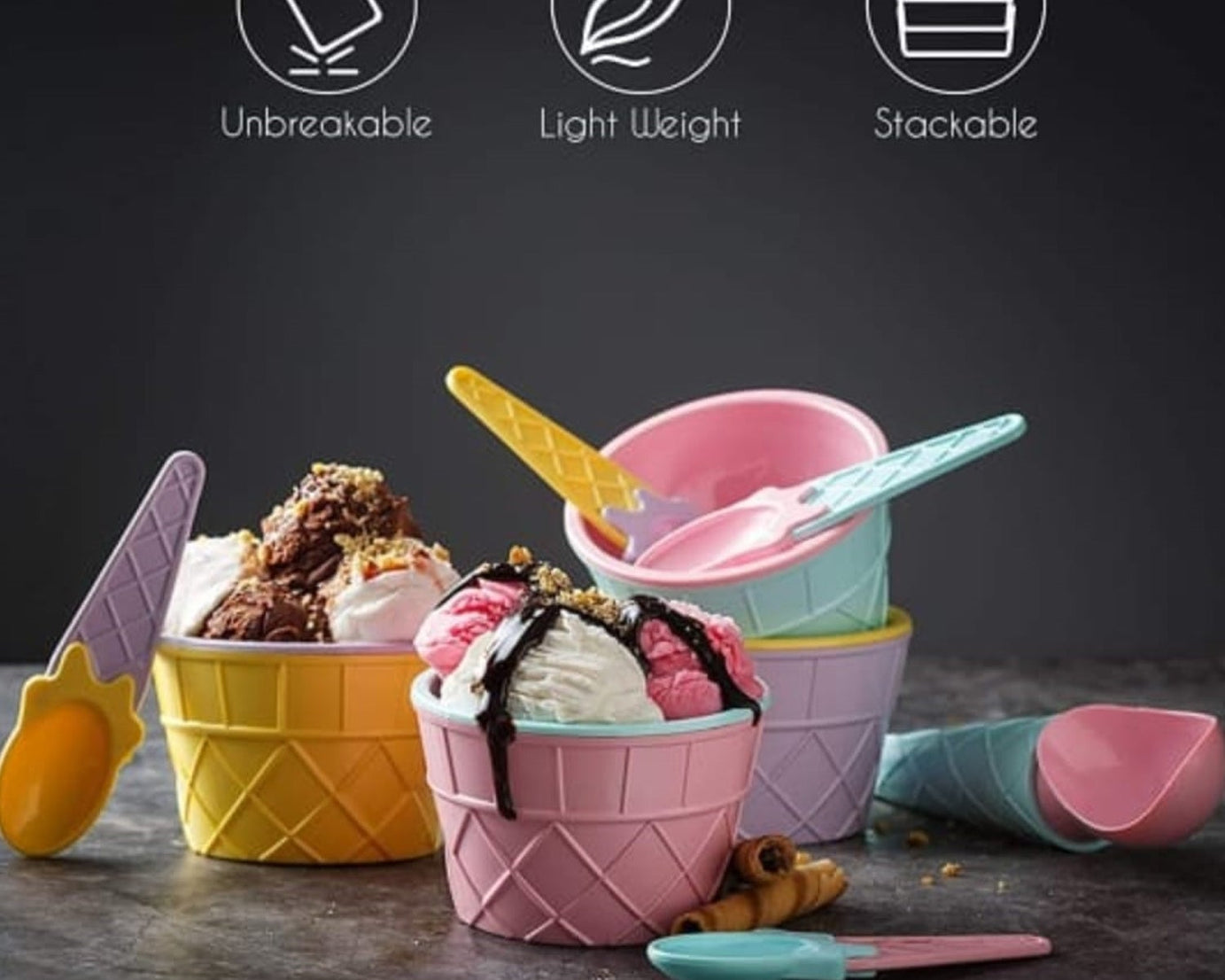 Ice cream bowl set with waffle design