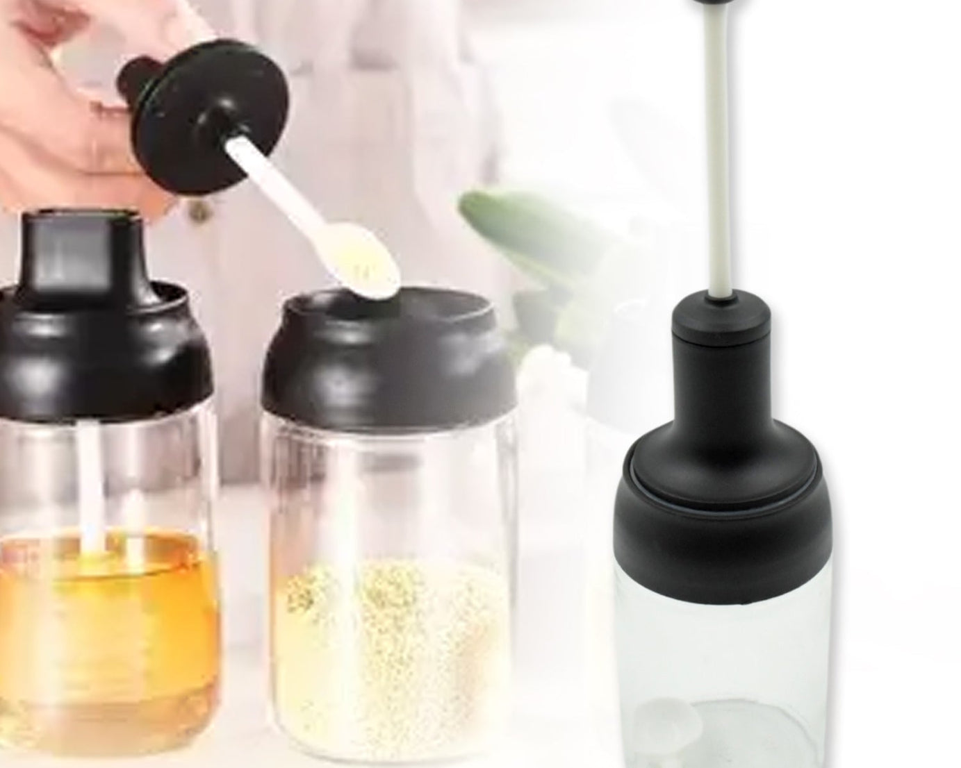 5522 Heat-Resistant Condiment Container Seasoning Box Glass Condiment Canisters Pots Bottle with Serving Spoons for Salt Spice Honey Sugar BBQ Resturant Jar, Oil Bottle Honey Jar Dispenser, Airtight Cap Transparent (1 Pc)