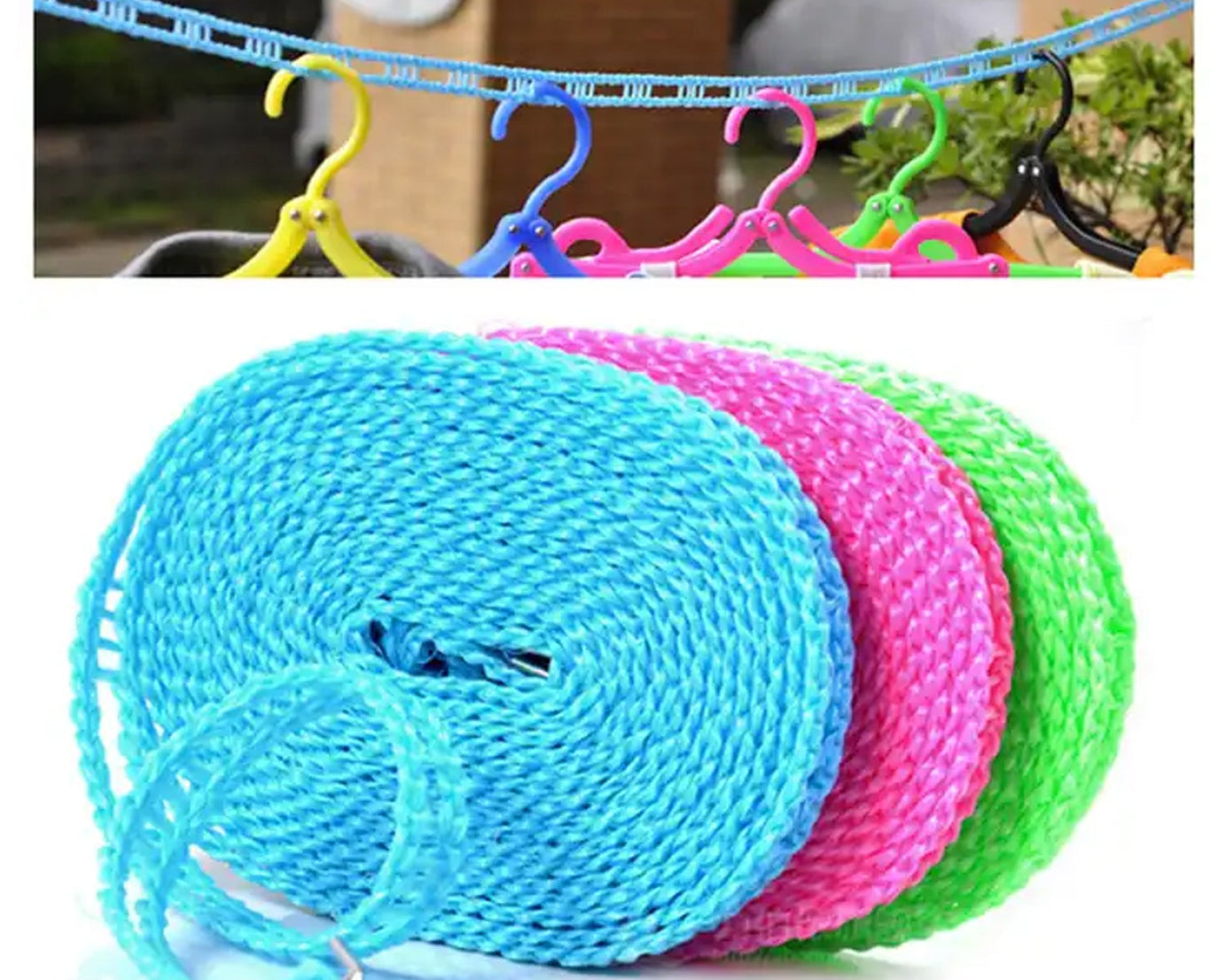 8861 3 Meters Fiber Rope Anti-Slip Clothes Washing Drying Nylon Rope Japan Style Rope with Hooks, Durable Camping Clothesline Portable Clothes Drying Line Indoor Outdoor Laundry Storage for Travel Home Use (3 Mtr.)