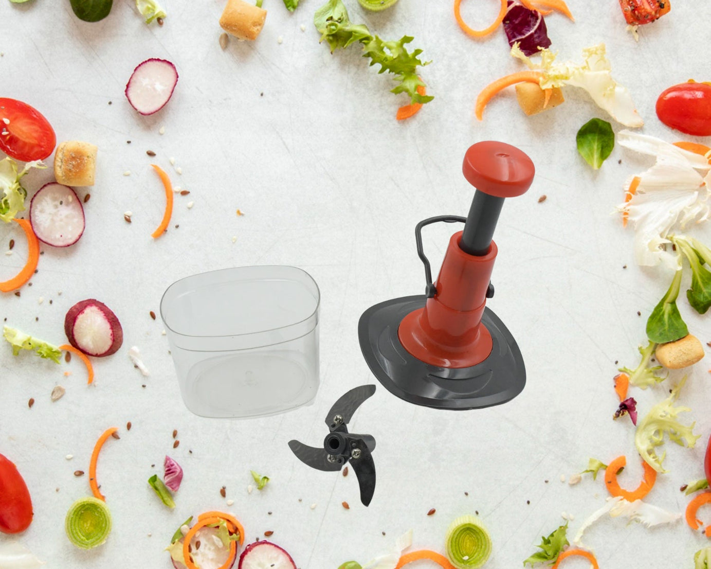 Manual Food Chopper (650ml): 3 Stainless Steel Blades, Locking System, Anti-Slip Base