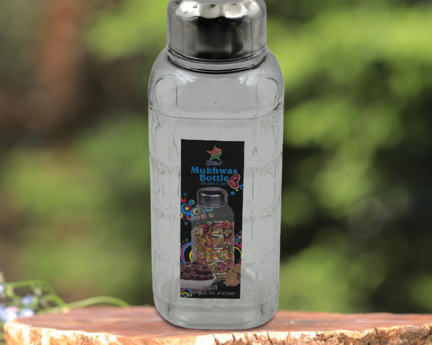 Plastic Transparent Mukhwas Bottle With Steel Cap / Mouth Freshener / Dryfruits Multipurpose Air Tight and BPA Free Kitchen Storage Bottle (1 Pc)