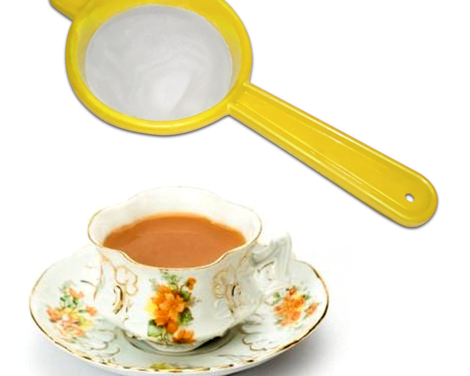 Multicolored strainers for tea and coffee, designed for filtering.