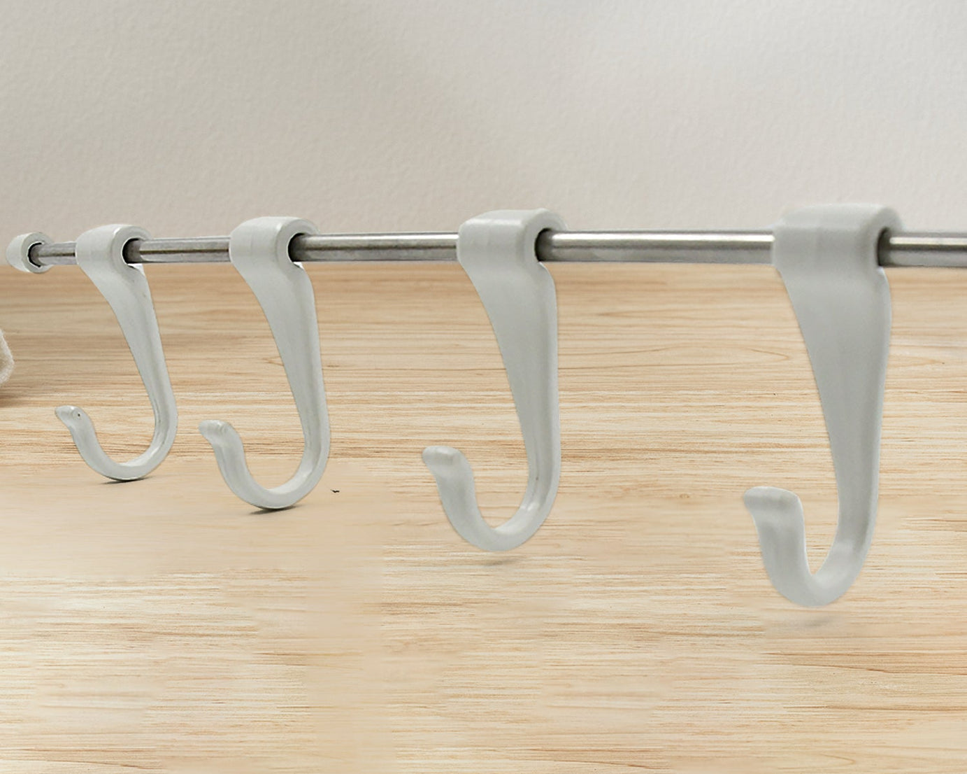 Stainless Steel Utensil Hanger Rail Nail Free Wall Mount with 2 Magic Stickers & 6 Plastic Hooks For Kitchen