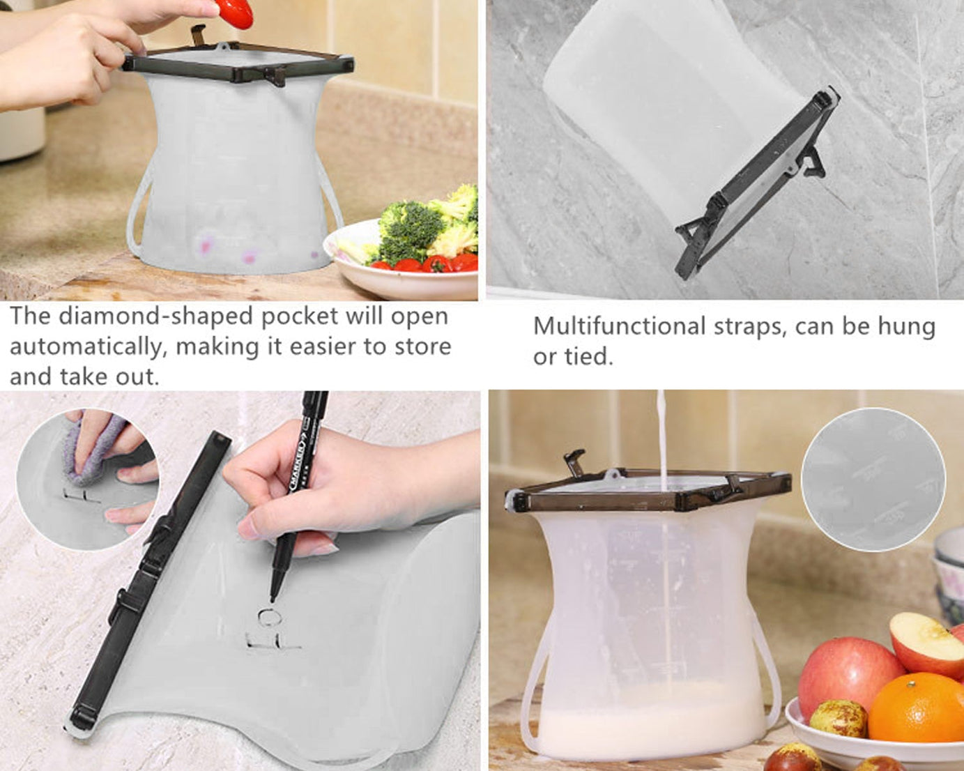 Eco-Friendly Food Storage: Reusable Silicone Bags (3-Pack) - Leakproof & Safe