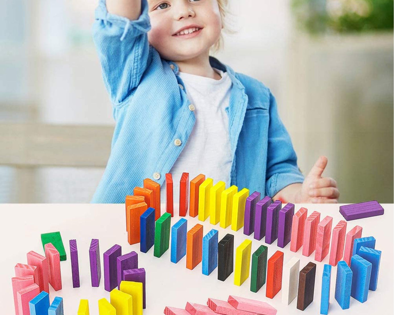 Wooden domino blocks with multicolor design