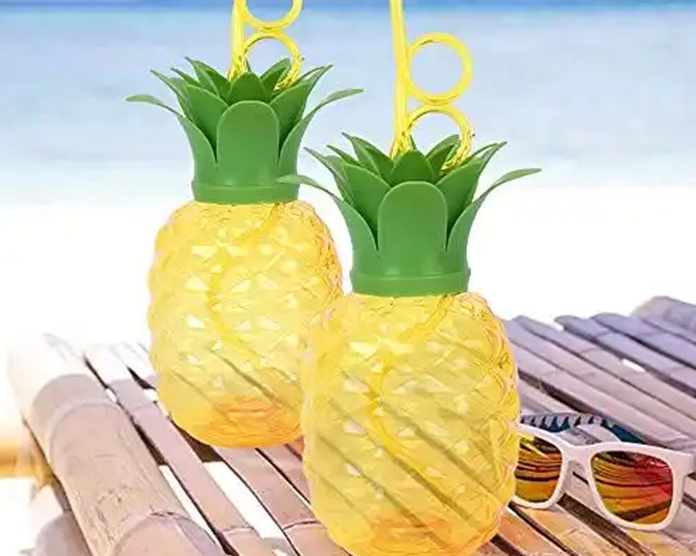 Plastic Pineapple Cups with Straw (1 Pc) - Party Favors, Hawaiian, Beach