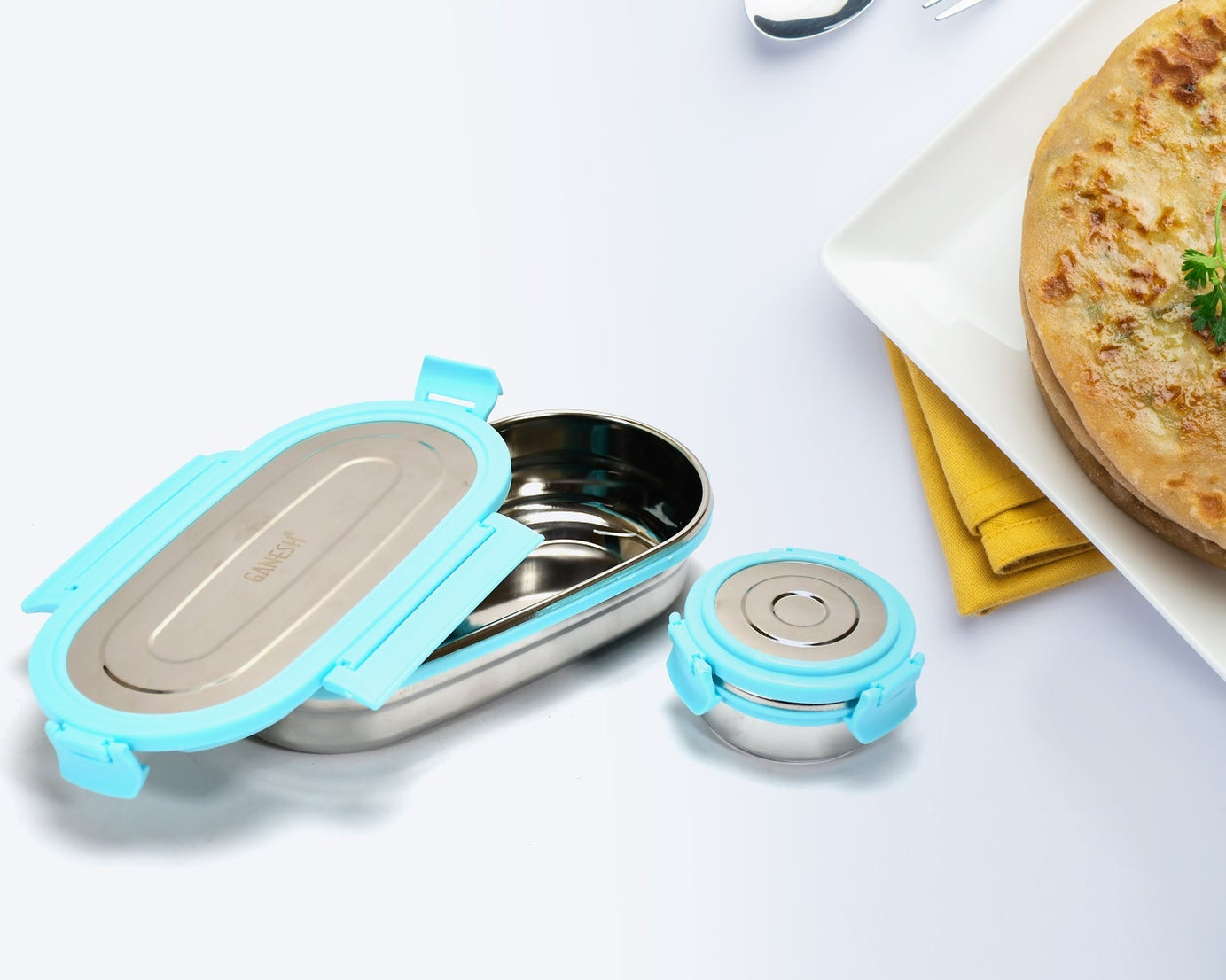 Steel lunch box and container set