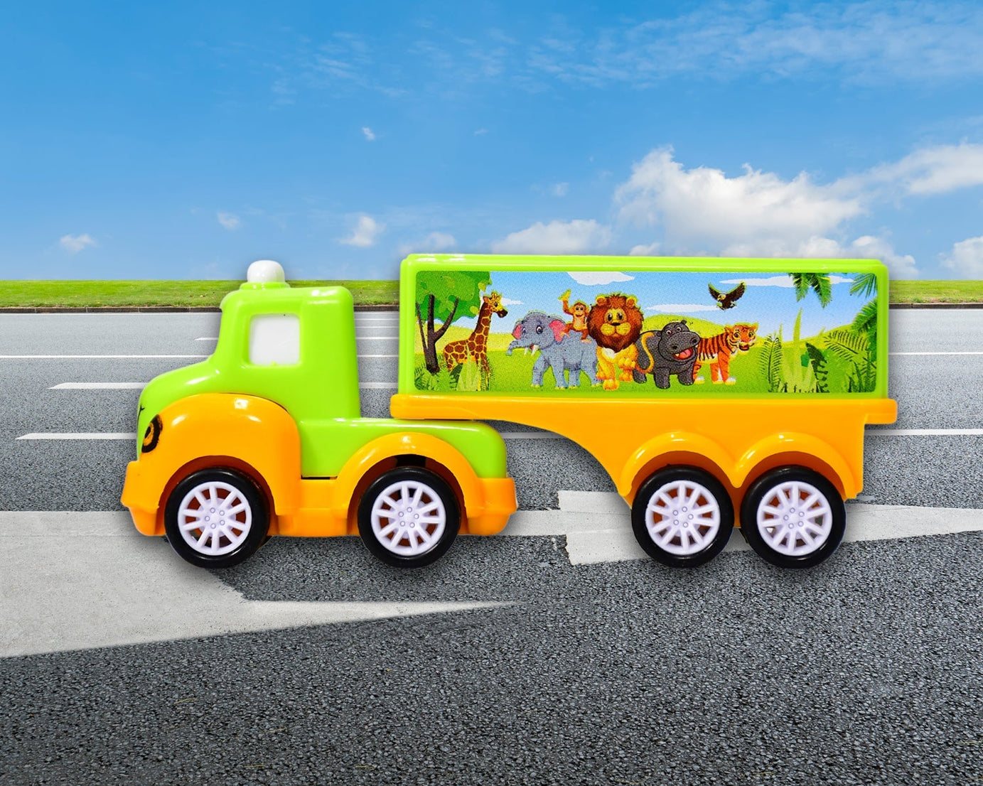 Green and yellow toy truck, small size
