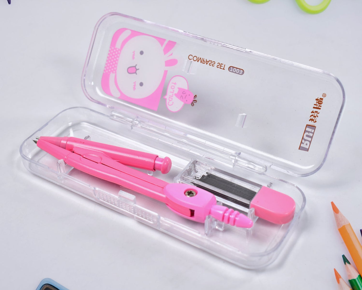 Multifunctional compass Box For Boys &amp; Girls for School, Small Size Cartoon Printed Pencil Case for Kids Birthday Gift.