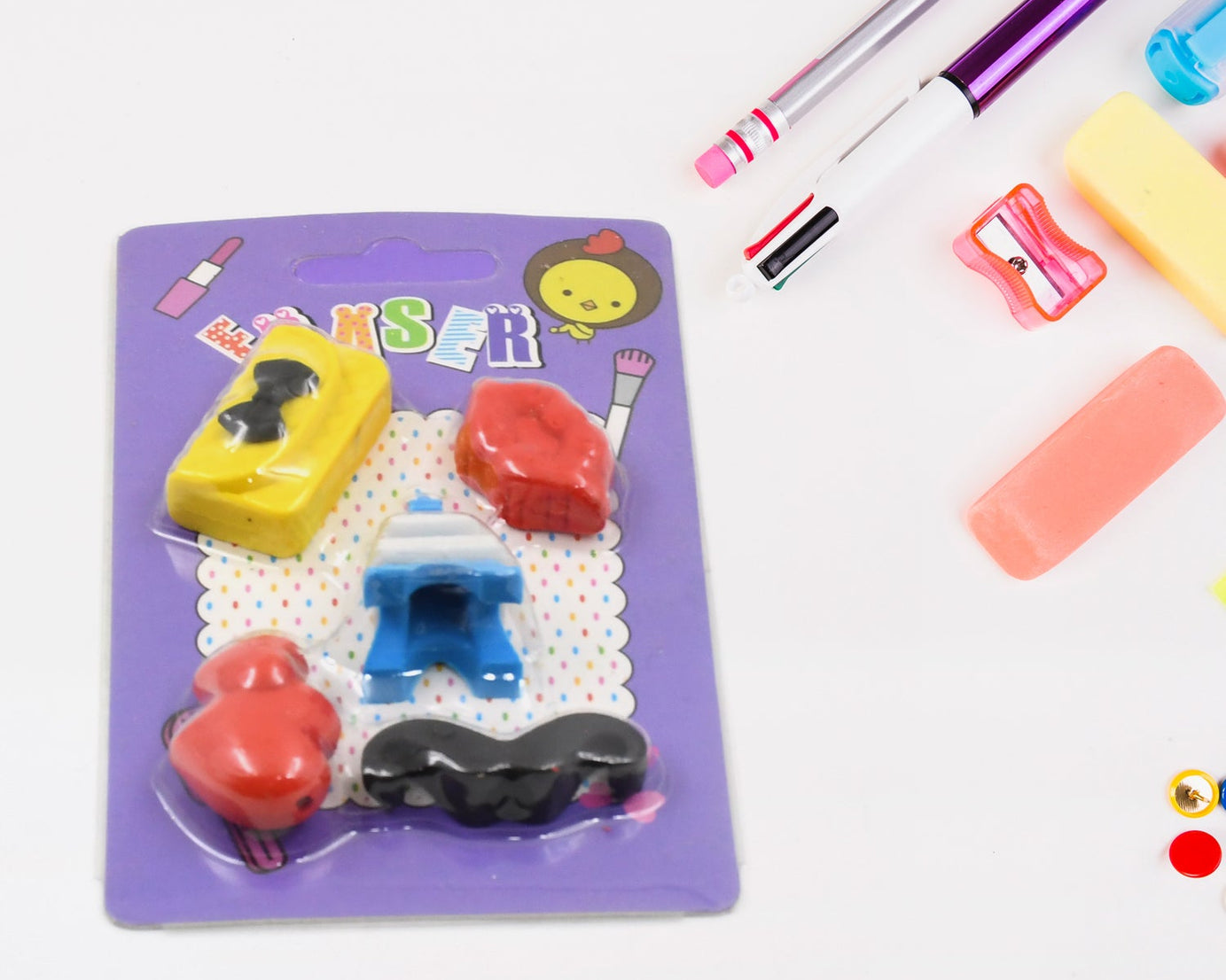 Mix Design 1 Set Fancy & Stylish Colorful Erasers for Children Different Designs & Mix, Eraser Set for Return Gift, Birthday Party, School Prize (1 Set)