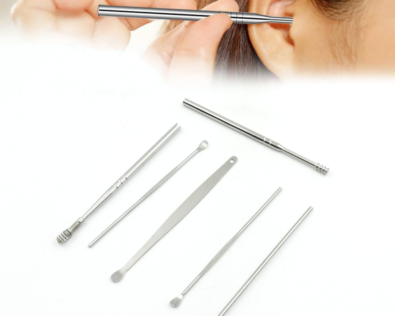 6Pcs Ear wax Removal Kit With Keychain Holder | Ear Cleansing Tool Set | Ear Curette Ear Wax Remover Tool for Outdoor Camping Travel Picnic (6 Pc)
