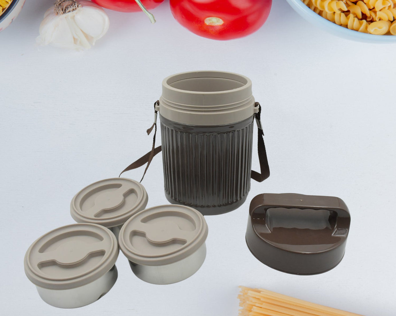 2373  Smart Insulated Stainless Steel Tiffin 3 Compartment Lunch Box with Handle Stackable Stainless Steel Lunch Box | BPA Free | Leakproof/Dabba for Office, Home, School  (1 Pc 3 compartment)