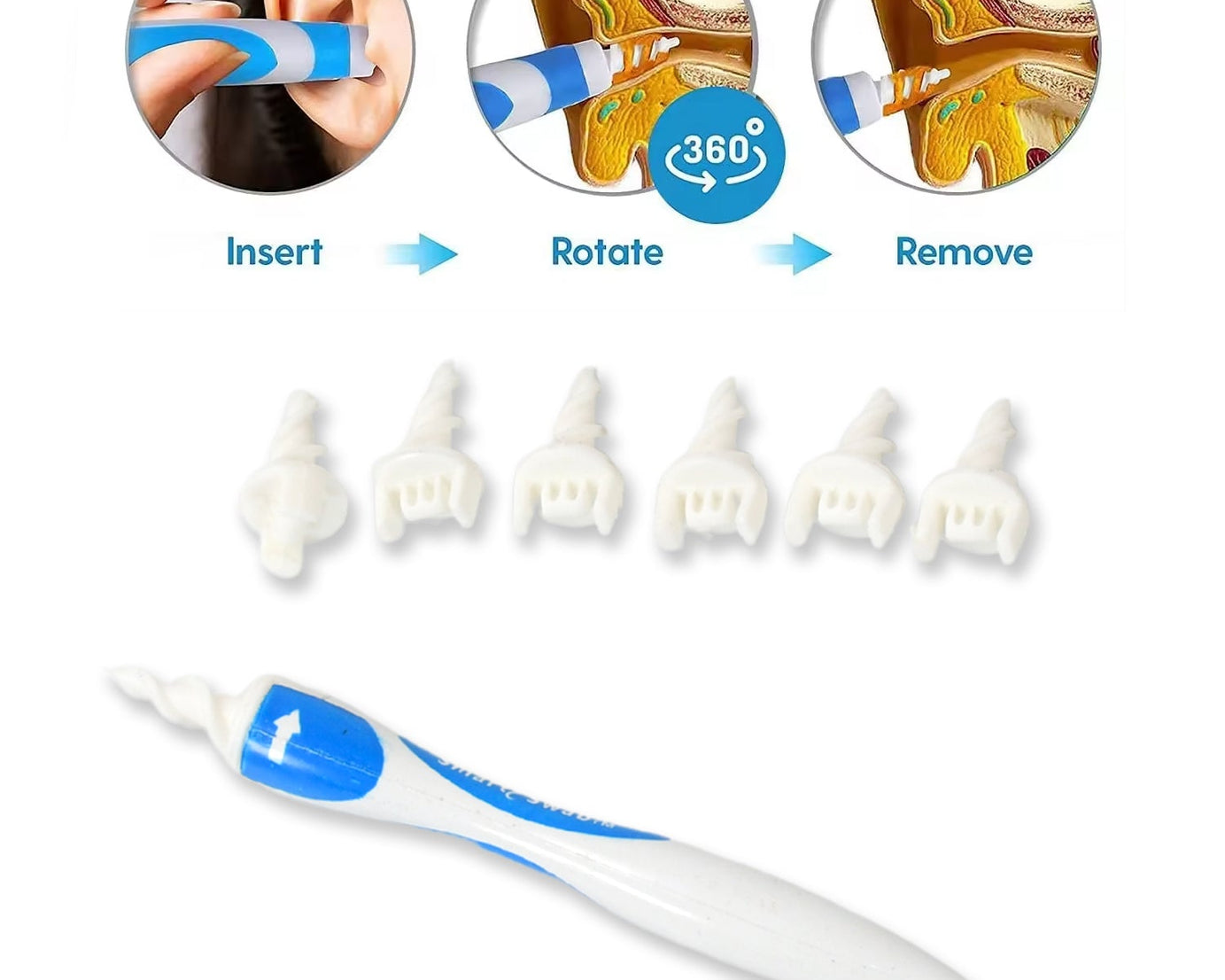 Ear Wax Removal Ear Cleaner Earwax Remover Spiral Soft Silicone Safe Upgraded Smart Earwax Removal Tool Swab Kit With 16 Replacement Tips For Adults & Kids