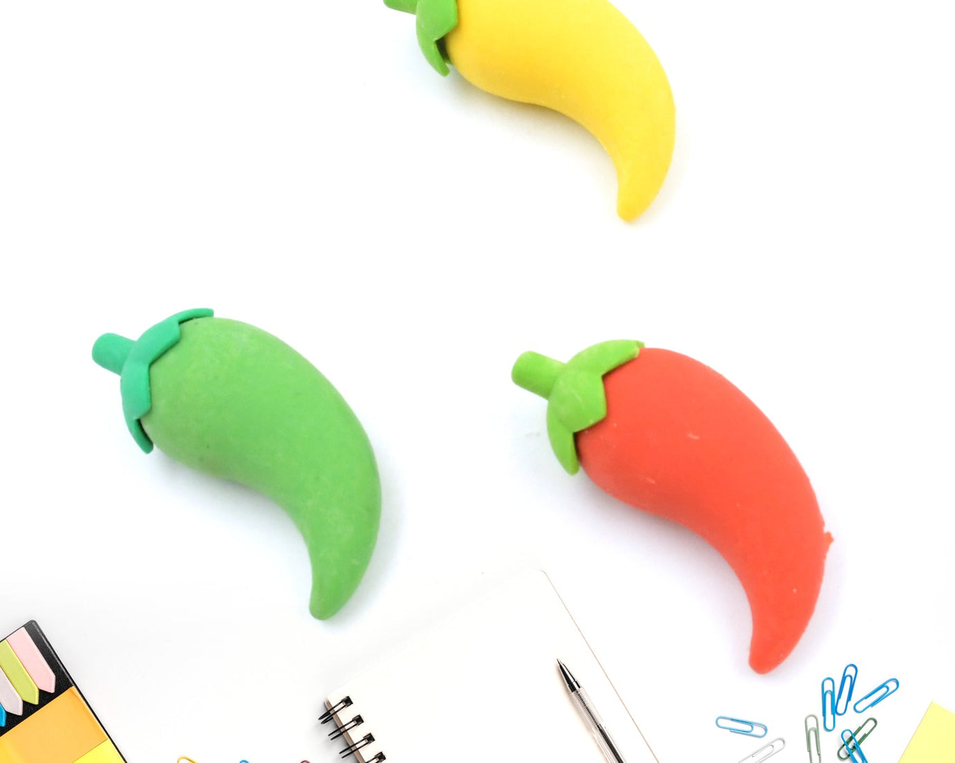 3D Fancy & Stylish Colorful Chili Shape Erasers, Mini Eraser Creative Cute Novelty Eraser for Children Eraser Set for Return Gift, Birthday Party, School Prize, (3 pc Set)