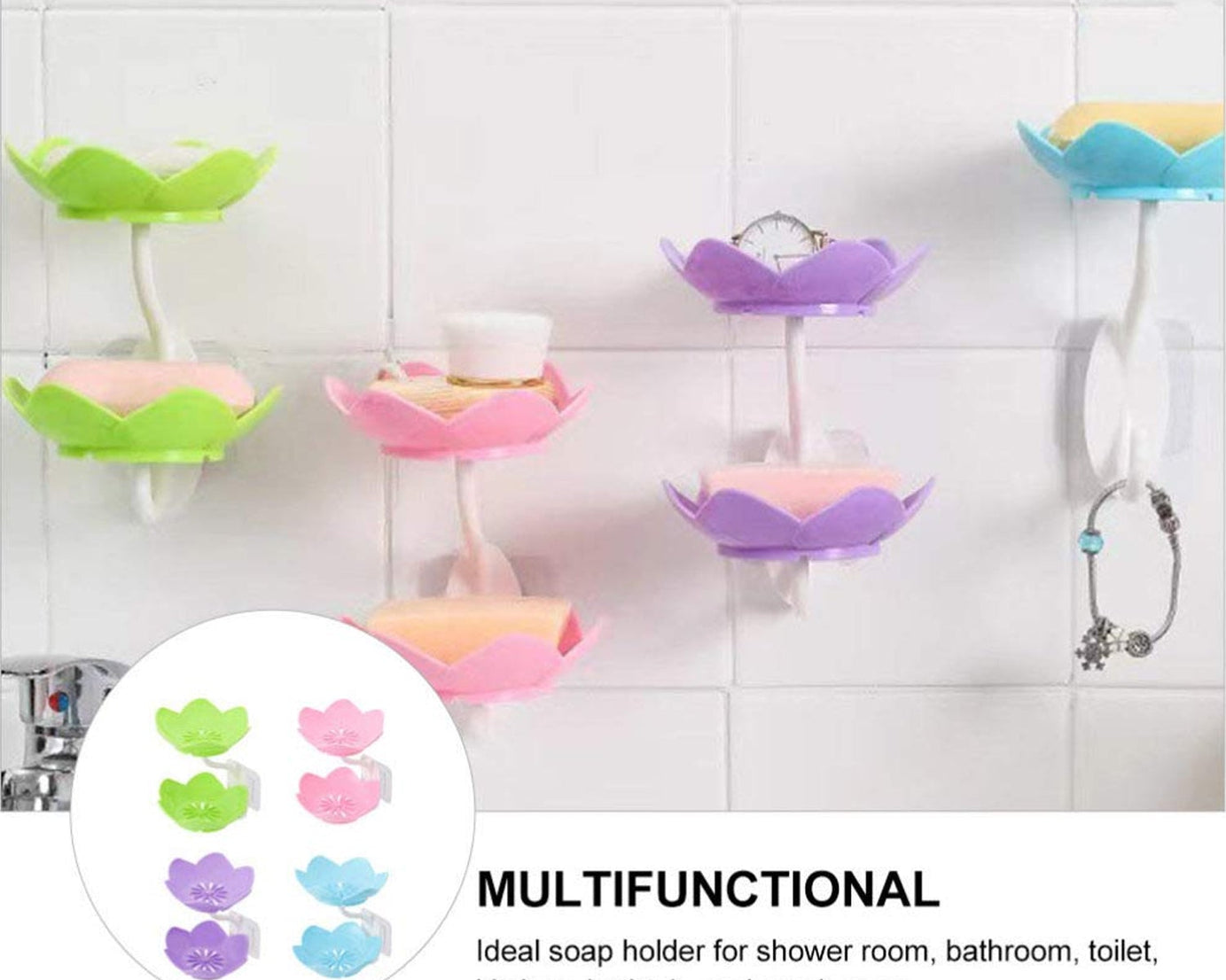Dabble Layer Flower Self Draining Soap Dish Holder, Bathroom Shower Soap Holder Dish Storage Plate Tray for Bathroom, Kitchen, Bathtub