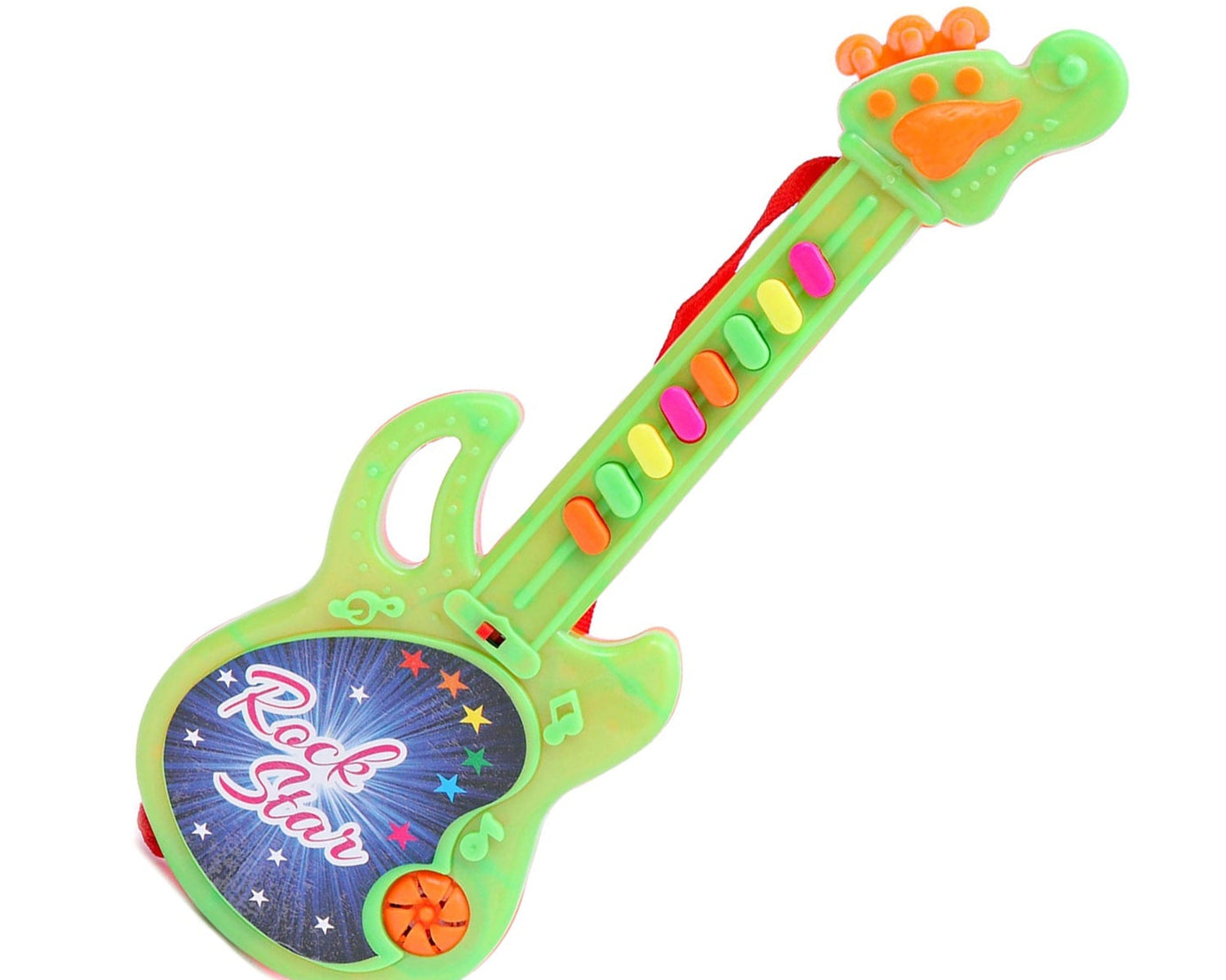 Mini guitar with vibrant colors, ideal for delightful music play