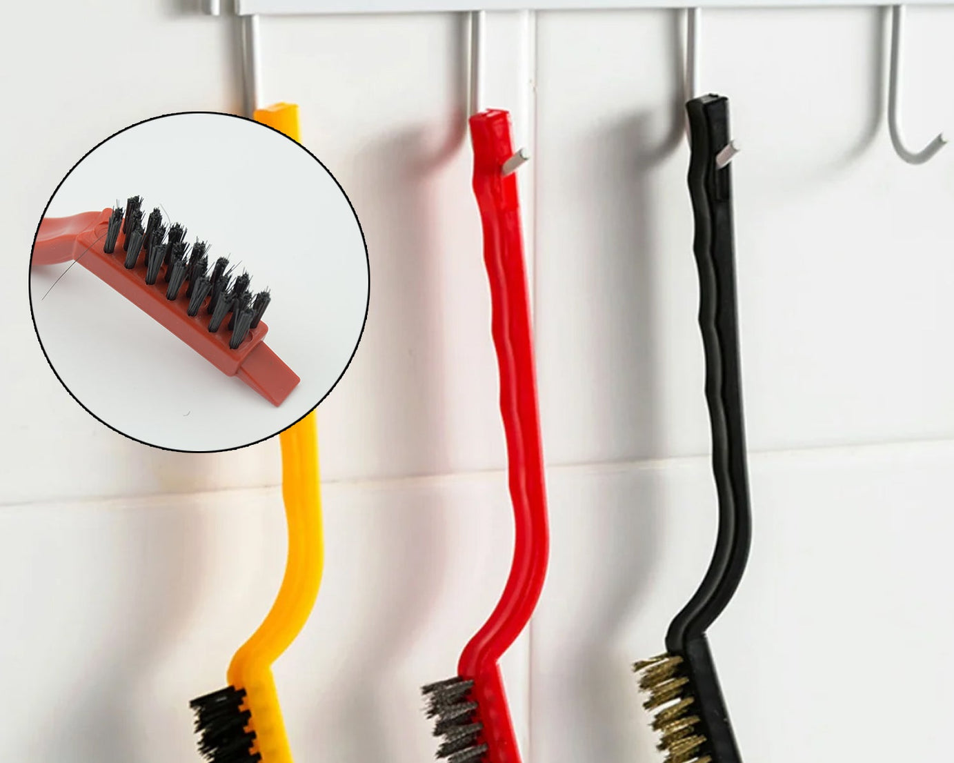 3pc Mini Wire Brush Set Brass Nylon Stainless Steel Bristles Household Cleaning Brush for Gas Stove, Smoke Machine Tool Burner Tiles Tap Rust Removal Welding Slag Dirt & Paint Scrubbing (3 Pcs Set)