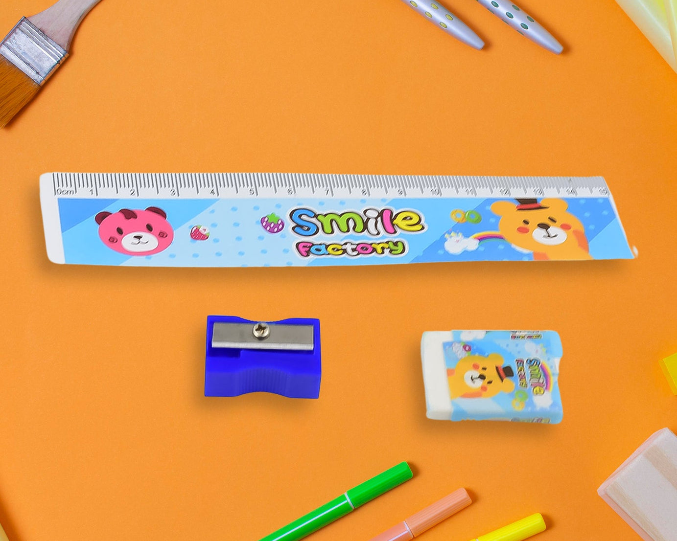 Cartoon Wooden Pencil Set for Kids Boys Return Gifts Birthday Party Space Stationary Set Pencil Eraser Sharpener Combo Kit for Kids Boys (Mix Color / 1 Set)