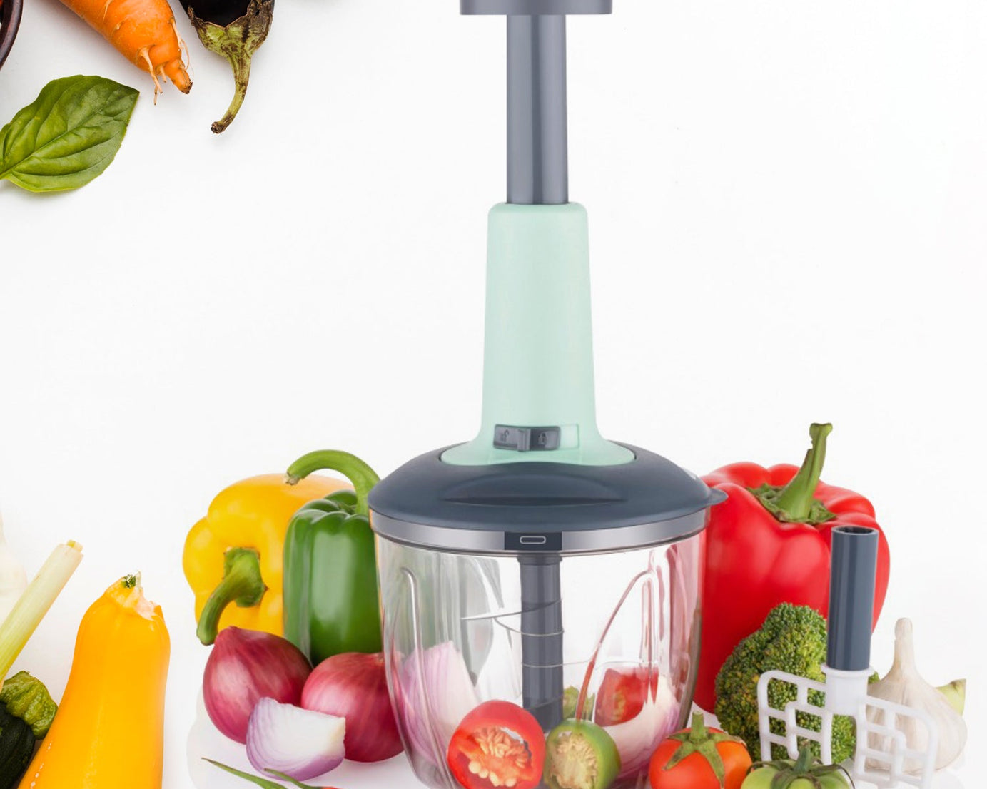1100 ml 2 in 1 Push up Chopper with Blender affixed with 6 Sharp Blade | Vegetable and Fruit Cutter with Easy Push and chop Button