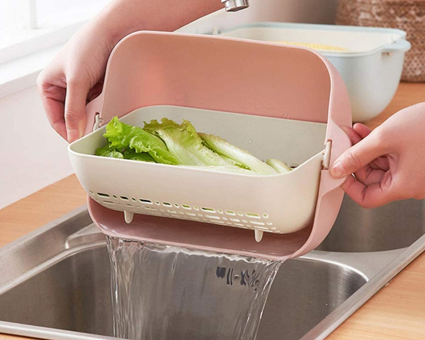 Double-layered strainer for effective washing and serving