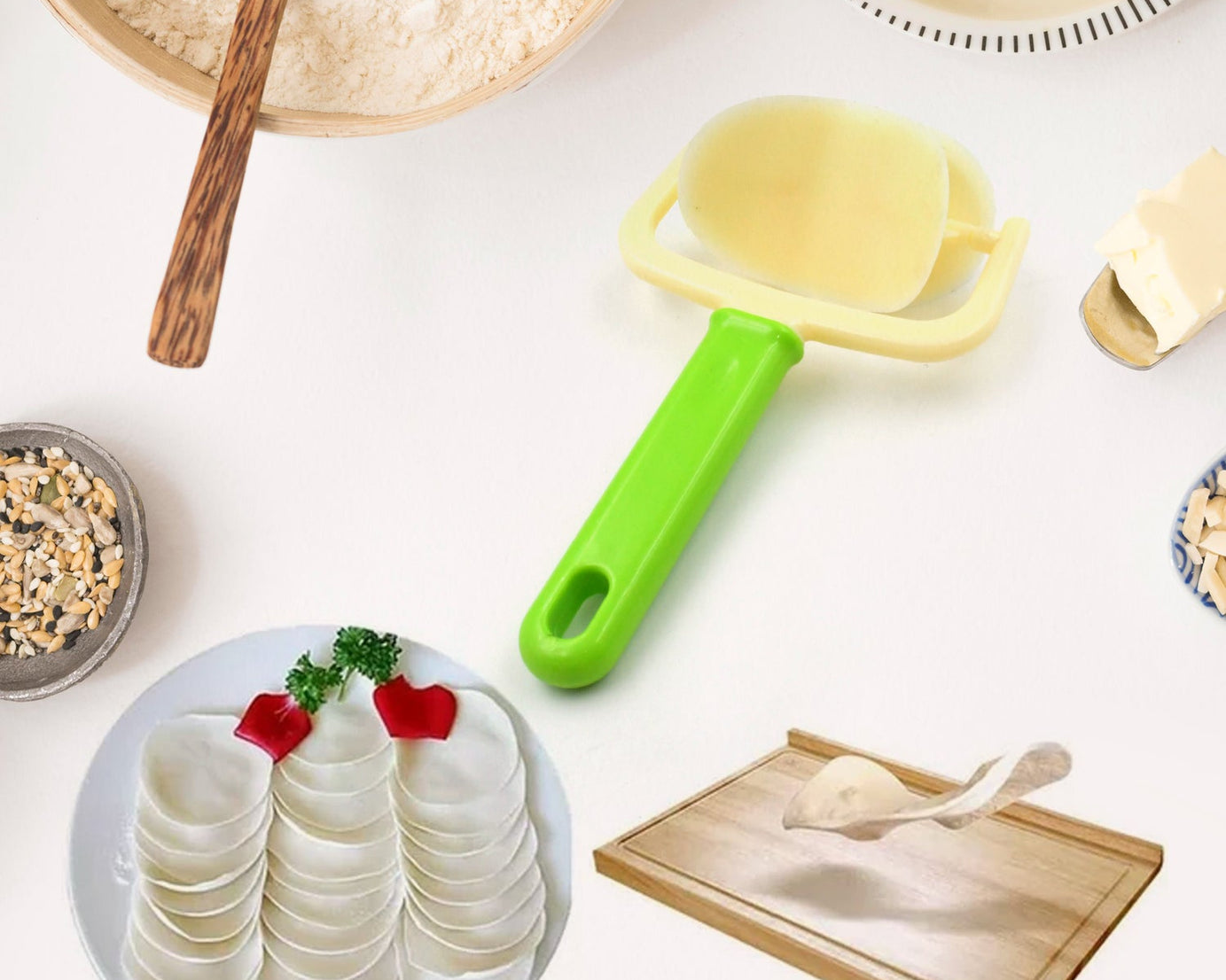 Plastic Round Roll Forming Cutter Cake Ball Tongs and Molds, Puri Cutter, Roller Machine for Baking Tools (1 Pc Mix Color)