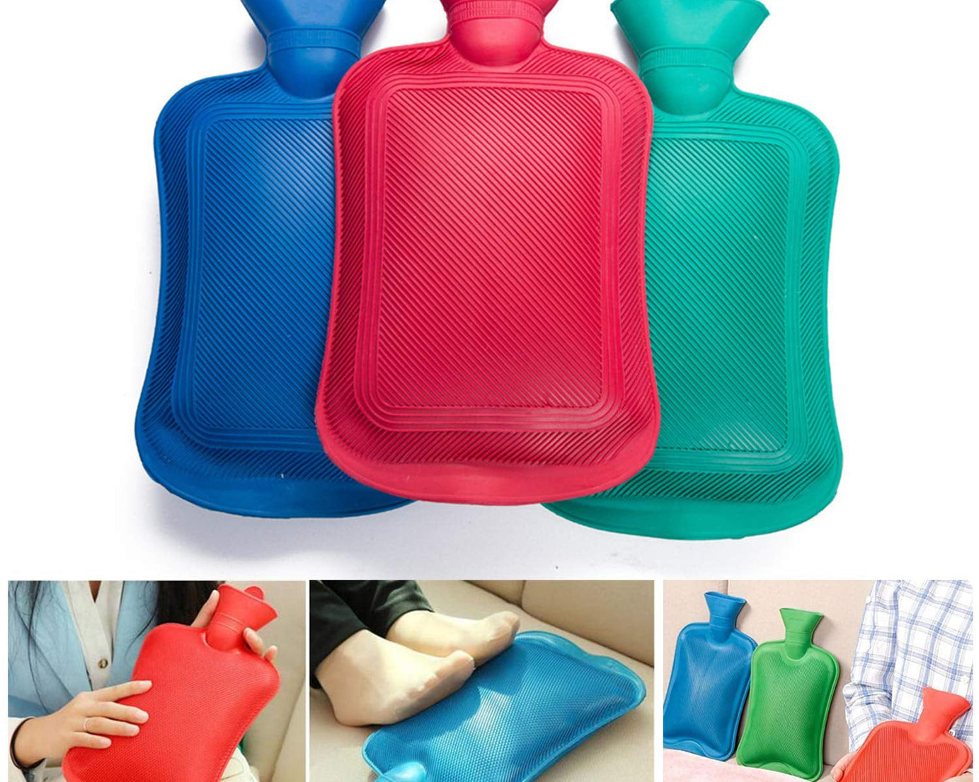 Compact rubber hot water heating bag for medium heat therapy applications.
