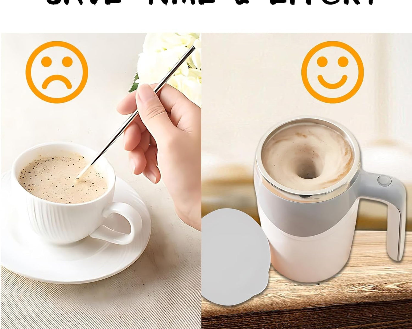 Stirring Coffee Mug | Magnetic Stirring Coffee Cup | Stainless Steel Mug for Milk | Travel Mixing Cup | Self Stirring Coffee Mug, Suitable for Coffee / Milk / Hot Chocolat | Battery Operated ( Battery Not Included)