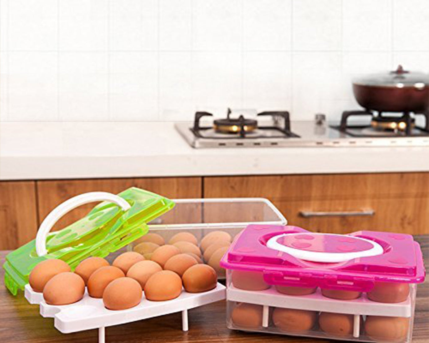 2Layer, 32 Grid Egg Tray with Lid Egg Carrier Holder for Refrigerator, Camping Food Storage Container with Handle (1 Pc )