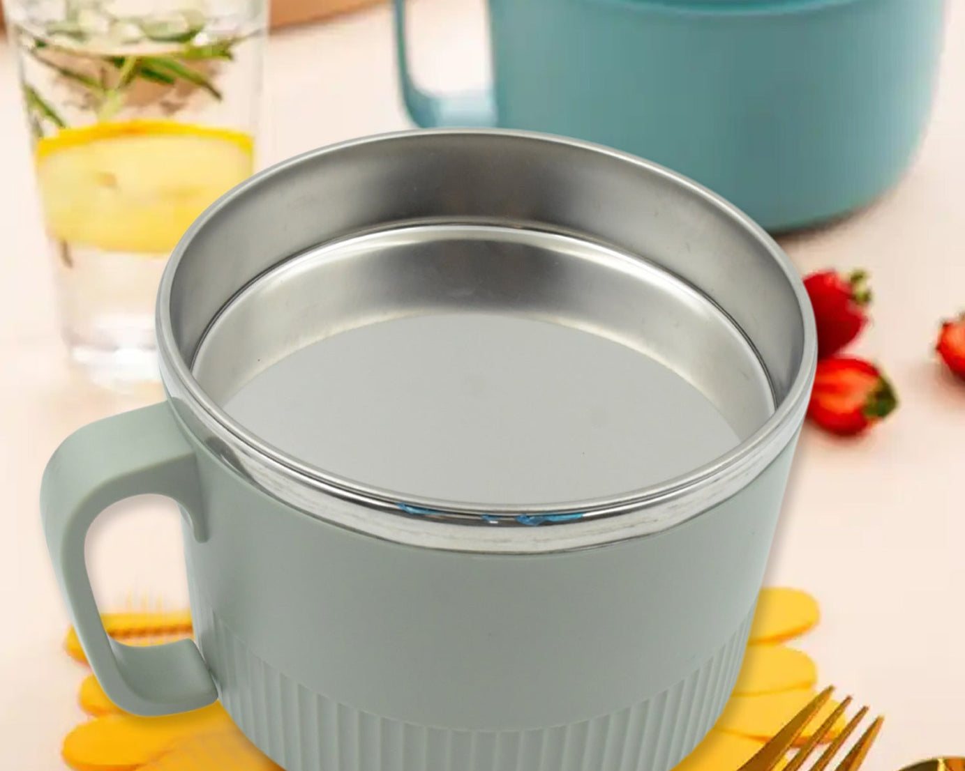 5843 Vacuum Food Flask, Insulation Large Capacity Double Layer Structure Non Slip Labor Saving and Safe Stainless Steel Inner Tank Lunch Box/  Noodle Bowl for Camping Picnic for School Office Outdoor (1 Pc)