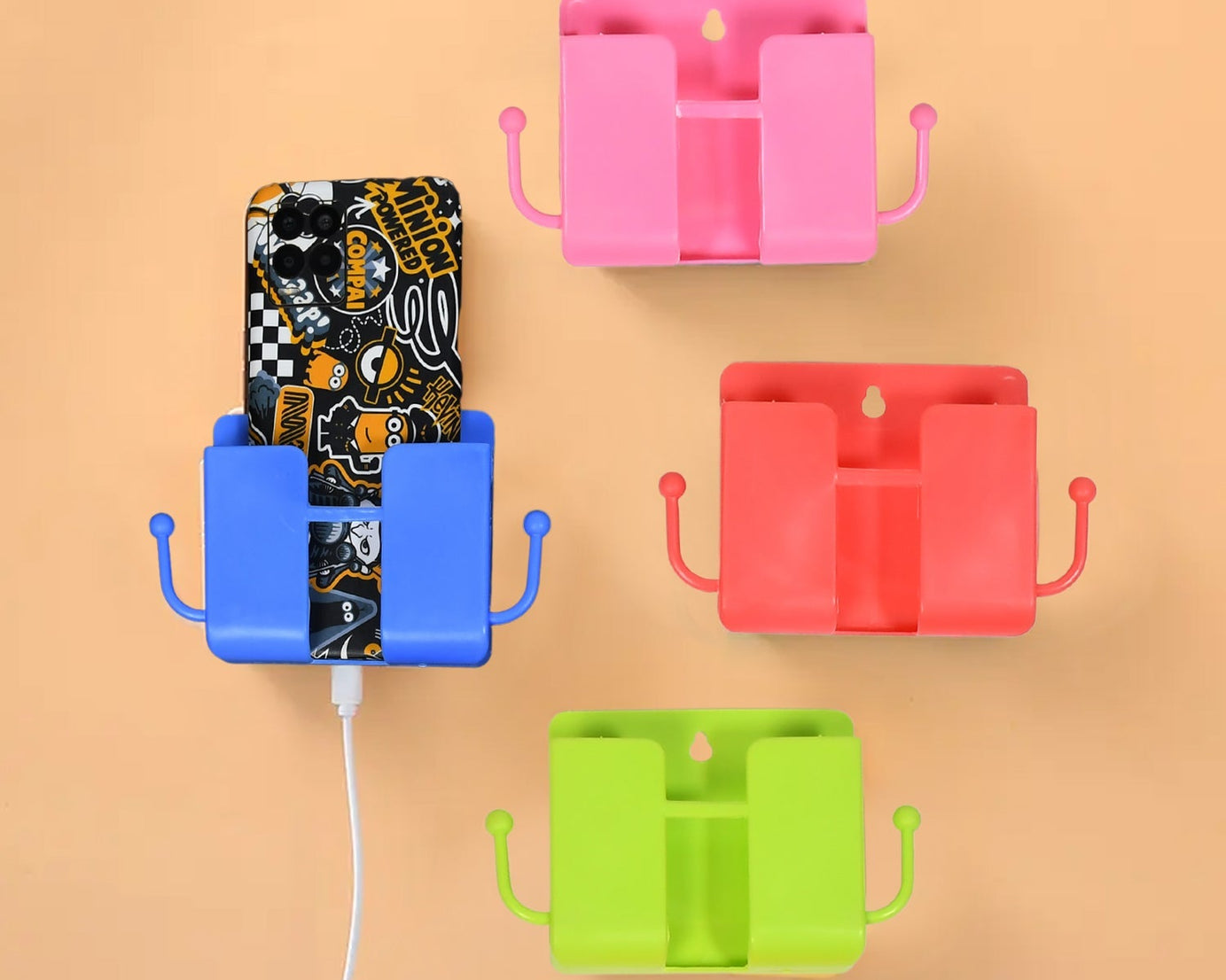 Storage box with hanging hooks for remote control, wall mounted organizer.