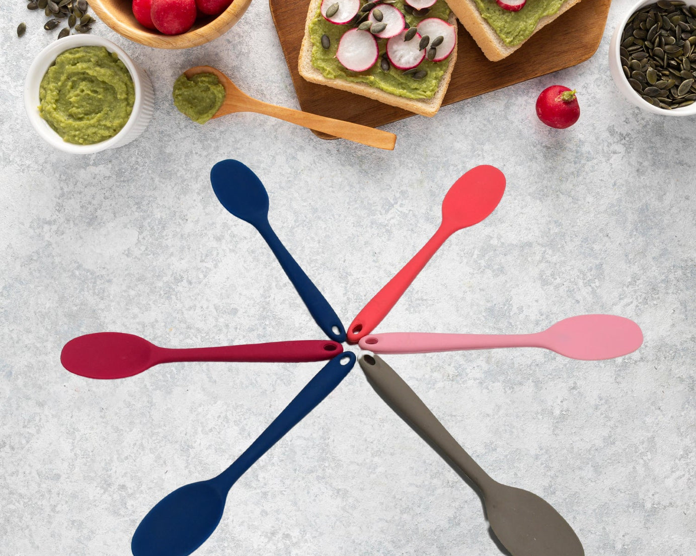 Multipurpose Silicone Spoon, Silicone Basting Spoon Non-Stick Kitchen Utensils Household Gadgets Heat-Resistant Non Stick Spoons Kitchen Cookware Items For Cooking and Baking (6 Pcs Set)