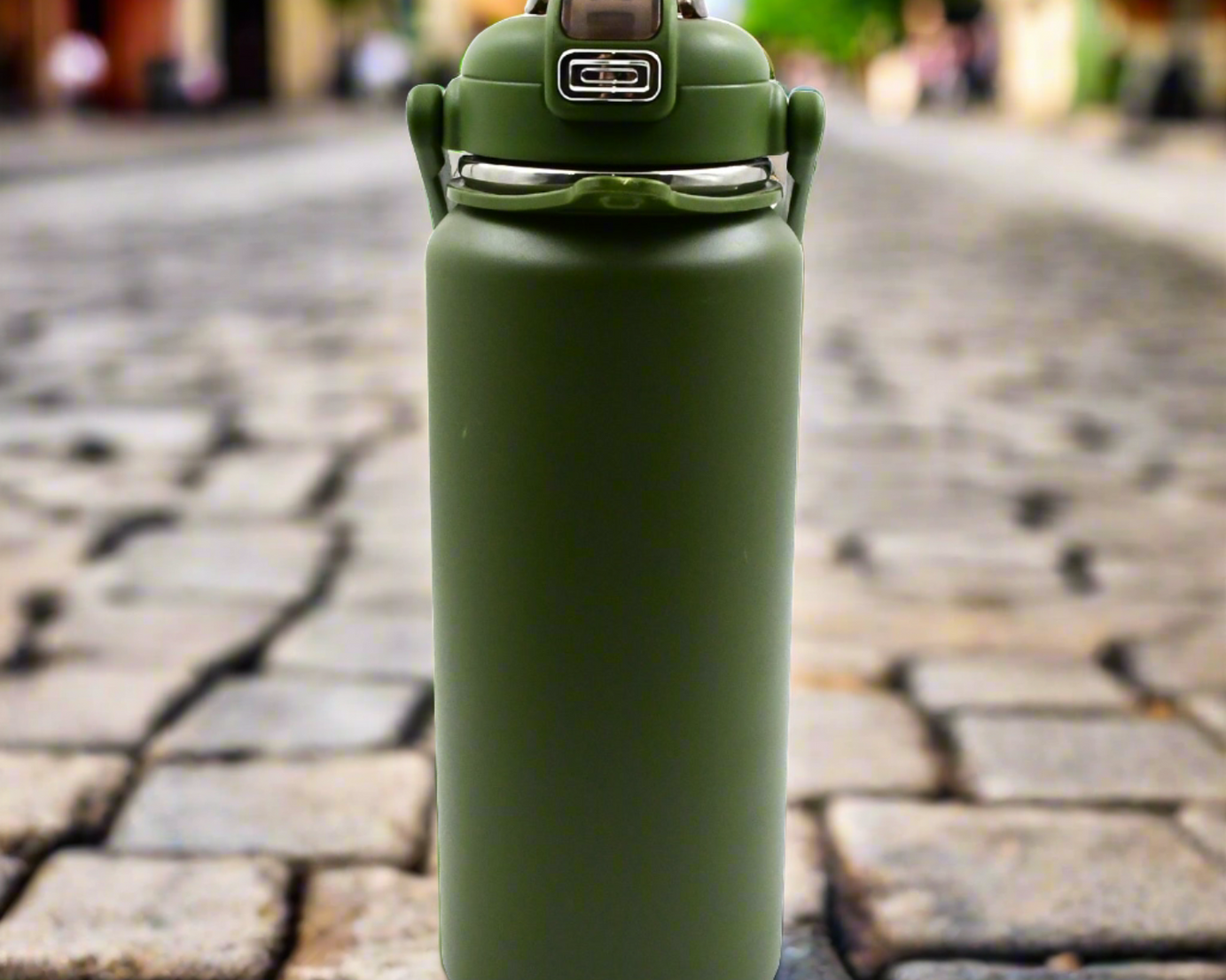 Stainless Steel Water Bottle with Straw, Strap & Handle  Vacuum Insulated Thermos Flask Double-Walled Coffee Thermos Flask Leak-proof Water Bottle for Sports, Fitness, Gym (1500ML)