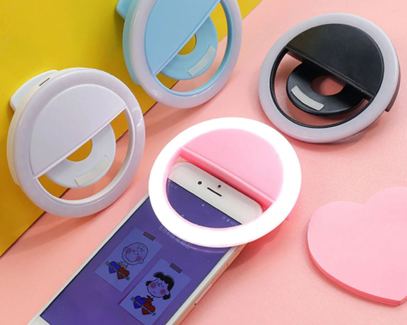 LED ring light for selfies, showing adjustable settings