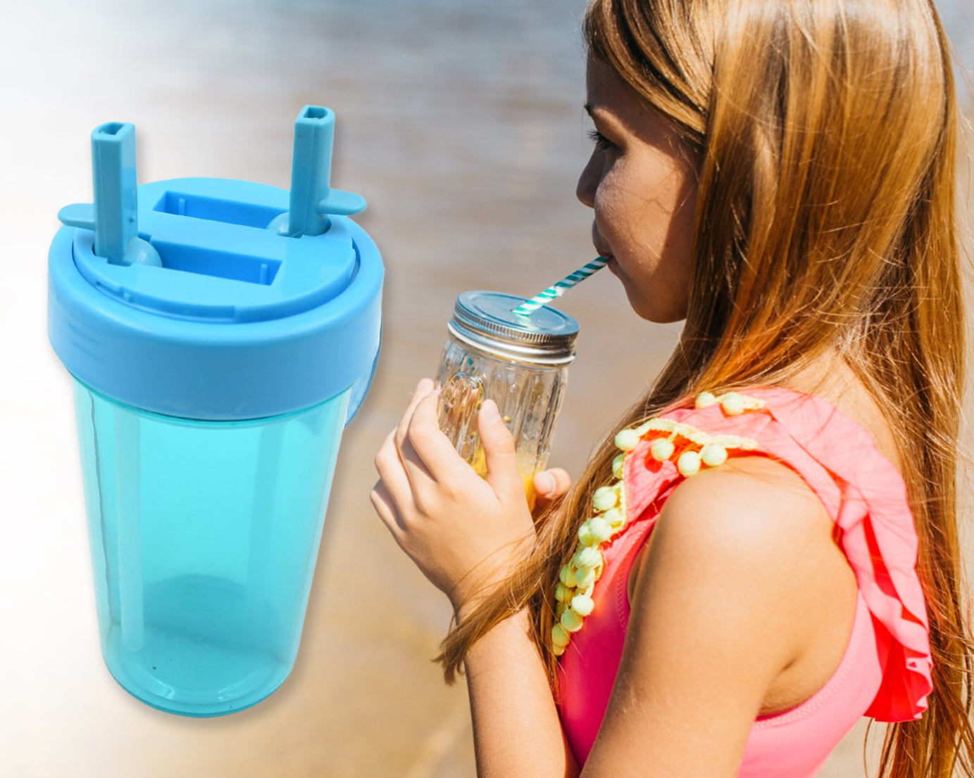 7125 2 Drinks in 1 Cup Water Bottle, Stable Sturdy Dual Use Bottle 2 Straws for Shopping Travel for Outdoor Activities (1 Pc)