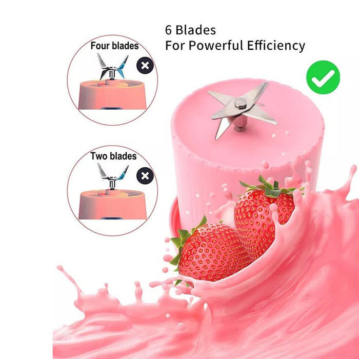 BLENDER PORTABLE JUICER FOR SMOOTHIE , JUICE , VEGETABLE SHAKES WITH 6 BLADES WIRELESS CHARGING MINI PERSONAL SIZE MIXER BOTTLE GRINDER, 420 ML MULTICOLOR